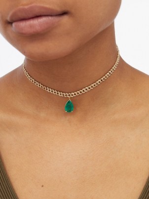 SHAY Diamond, emerald & 18kt gold choker ~ womens green gemstone chokers ~ pear cut emeralds ~ women’s fine jewellery - flipped