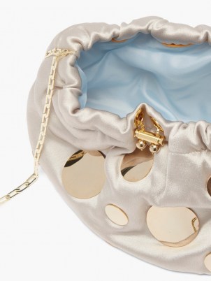 ROSANTICA Fatale Pois mini satin cross-body bag / luxe shimmering drawstring top crossbody bags - flipped