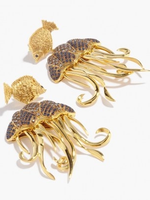 BEGUM KHAN Jellyfish crystal & 24kt gold-plated drop earrings ~ ocean inspired statement drops ~ sea creature jewellery ~ fish