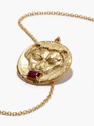 AZLEE Lion ruby & 18kt gold pendant necklace / women’s round pendant necklaces / fine jewellery - flipped