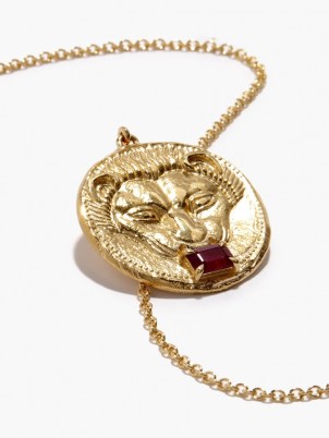 AZLEE Lion ruby & 18kt gold pendant necklace / women’s round pendant necklaces / fine jewellery