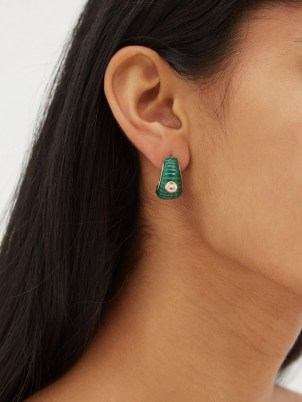 YVONNE LÉON Malachite, topaz & 9kt hoop earrings / green ridged hoops / fine luxe jewellery - flipped