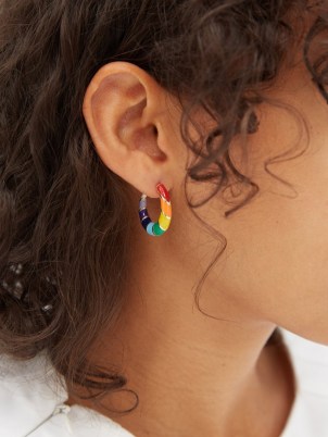 ALISON LOU Petite V 14kt gold & enamel hoop earrings | womens rainbow hoops | women’s fine jewellery - flipped