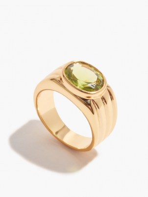 TIMELESS PEARLY Ribbed crystal & 24kt gold-plated ring / womens jewellery / green crystals / rings - flipped