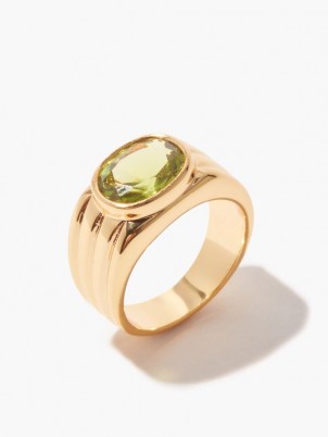 TIMELESS PEARLY Ribbed crystal & 24kt gold-plated ring / womens jewellery / green crystals / rings