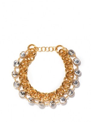 JIL SANDER Silver and gold-tone metal chain necklace / chunky statement necklaces / women’s designer jewellery
