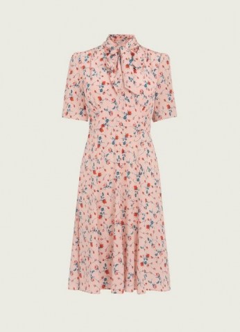 L.K. BENNETT MIKA PINK SCATTERED ROSE PRINT SILK TEA DRESS / feminine vintage style dresses / women’s retro clothing - flipped