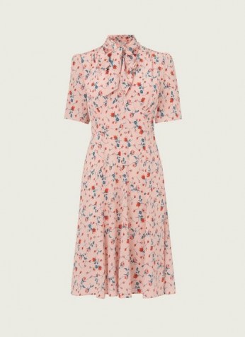 L.K. BENNETT MIKA PINK SCATTERED ROSE PRINT SILK TEA DRESS / feminine vintage style dresses / women’s retro clothing