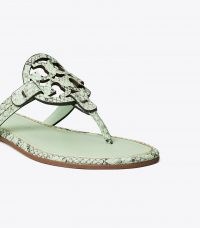 Tory Burch MILLER SANDAL EMBOSSED LEATHER | sage green snake effect flats | chic flat thonged summer sandals