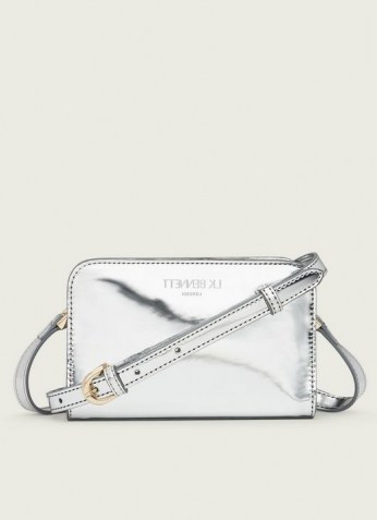 L.K. BENNETT MINI MARIE SILVER METALLIC SHOULDER BAG ~ luxe style cross body bags - flipped
