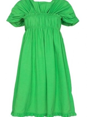 Molly Goddard Izadora ruffled dress ~ bright green gathered detail dresses - flipped