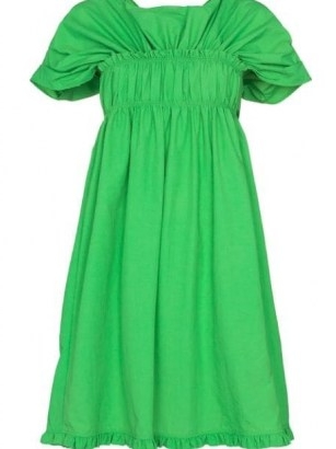 Molly Goddard Izadora ruffled dress ~ bright green gathered detail dresses