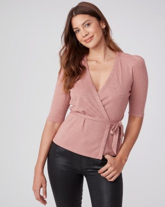 PAIGE Muffy Top Dusty Rose | pink rib knit wrap style tops | tie waist knits