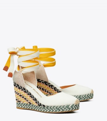 Tory Burch MULTICOLORED WRAP ESAPDRILLE | canvas ankle tie wedge espadrilles | summer wedges