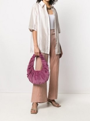 Nanushka Anja ruched velvet shoulder bag in peony-purple ~ luxe fabric bags - flipped
