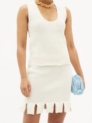BOTTEGA VENETA Scoop-neck cotton-blend top | women’s cream sleeveless knitted tops | womens knitwear