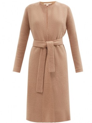 BROCK COLLECTION Tiberia belted wool-blend cardigan ~ chic brown longline open front cardigans with belted self tie waist