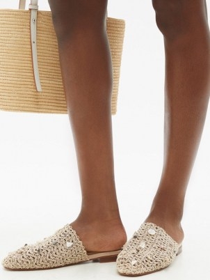 ZYNE Tulum shell-embellished crochet backless loafers / women’s ocean inspired loafer flats / shells on summer shoes - flipped