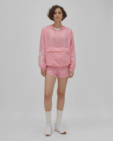 les girls les boys nylon pac a mac ~ pink lightweight hooded kangeroo front macs - flipped