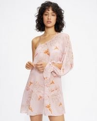 TED BAKER KAACI One Shoulder Balloon Sleeve Cover Up – sheer printed cover ups – womens poolside fashion – beachwear