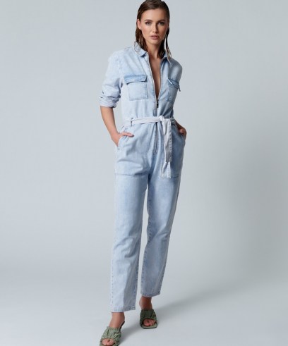 ONETEASPOON PURPLE HAZE CLAUDIA OVERALL | women’s denim front zip overalls | womens casual fashion | belted jumpsuit | tie waist utility style jumpsuits - flipped