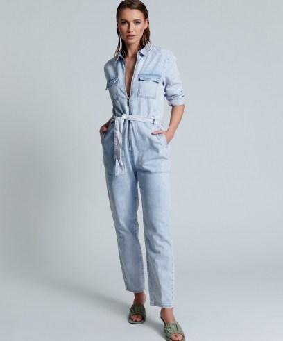 ONETEASPOON PURPLE HAZE CLAUDIA OVERALL | women’s denim front zip overalls | womens casual fashion | belted jumpsuit | tie waist utility style jumpsuits