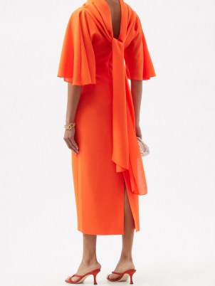 ROKSANDA Cowl-neck tie-back wool-crepe midi dress / elegant bright orange dresses / women’s chic and vibrant clothing - flipped