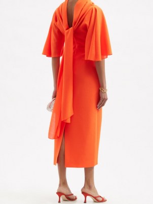 ROKSANDA Cowl-neck tie-back wool-crepe midi dress / elegant bright orange dresses / women’s chic and vibrant clothing