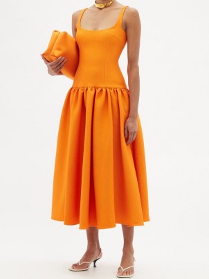 EMILIA WICKSTEAD Galen scoop-neck cloqué dress / bright orange sleeveless drop waist dresses - flipped