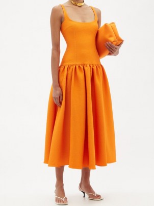EMILIA WICKSTEAD Galen scoop-neck cloqué dress / bright orange sleeveless drop waist dresses