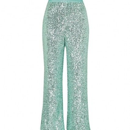 RIVER ISLAND Petite green sequin trousers ~ glittering going out pants