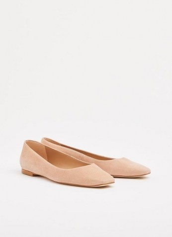 L.K. BENNETT PHYLLIS NUDE ROSE SUEDE FLATS / light pink ballerina flat shoes - flipped