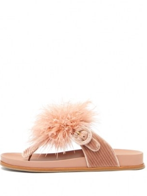 AQUAZZURA Pink Boudoir feather velvet and leather sandals