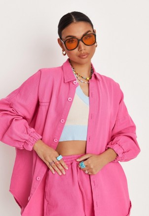 Missguided pink co ord oversized denim shirt | women’s bright coloured shirts | womens casual fashion - flipped