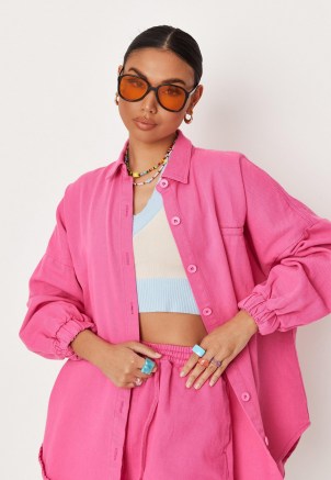 Missguided pink co ord oversized denim shirt | women’s bright coloured shirts | womens casual fashion