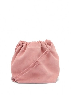 JIL SANDER Drawstring mini pink-suede cross-body bag ~ luxe crossbody bags