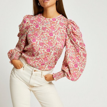 River Island Pink floral puff sleeve top | womens balloon sleeve tops