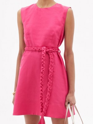 BELIZE Pandora buttoned linen mini dress / women’s fuchsia-pink sleeveless summer dresses - flipped