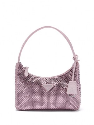 PRADA Pink Re-Edition 2000 crystal satin shoulder bag – glittering embellished bags – small luxe handbags
