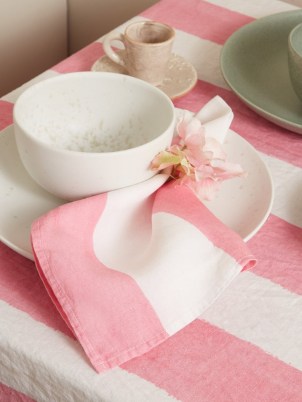 SUMMERILL & BISHOP Set of four striped linen napkins ~ fresh pink and white stripe table accessories