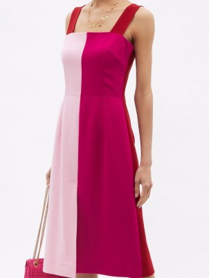 DOLCE & GABBANA Square-neck panelled wool-blend crepe dress / red and pink colour block fashion / sleeveless square neck dresses / tonal colours / womens designer fashion - flipped