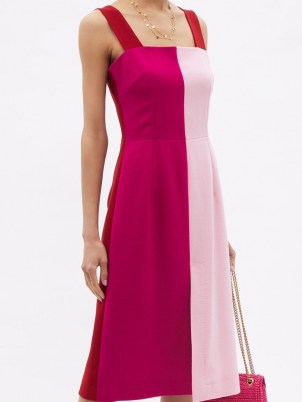 DOLCE & GABBANA Square-neck panelled wool-blend crepe dress / red and pink colour block fashion / sleeveless square neck dresses / tonal colours / womens designer fashion