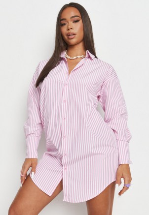 MISSGUIDED pink stripe oversized shirt dress ~ womens casual striped dresses ~ on trend fashion - flipped