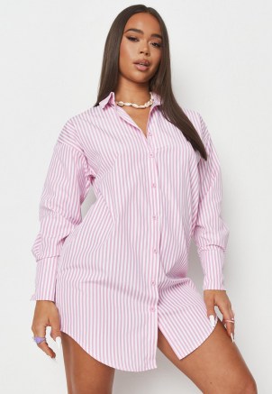 MISSGUIDED pink stripe oversized shirt dress ~ womens casual striped dresses ~ on trend fashion