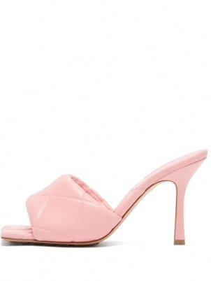 BOTTEGA VENETA The Lido Intrecciato-debossed pink leather mules – padded weave design high heel sandals
