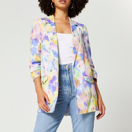 RIVER ISLAND Pink tie dye printed ruched sleeve blazer / multicoloured blazers - flipped
