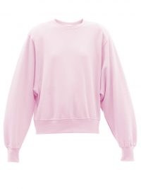THE FRANKIE SHOP Vanessa pink padded-shoulder cotton sweatshirt | womens shoulder pad sweatshirts | structured shoulders | women’s casual long sleeve tops