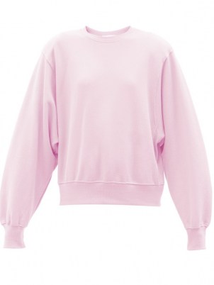THE FRANKIE SHOP Vanessa pink padded-shoulder cotton sweatshirt | womens shoulder pad sweatshirts | structured shoulders | women’s casual long sleeve tops - flipped
