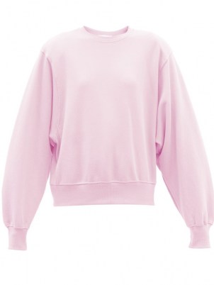 THE FRANKIE SHOP Vanessa pink padded-shoulder cotton sweatshirt | womens shoulder pad sweatshirts | structured shoulders | women’s casual long sleeve tops