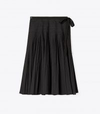 Tory Burch PLEATED TIE-WRAP SKIRT | black cotton voile skirts